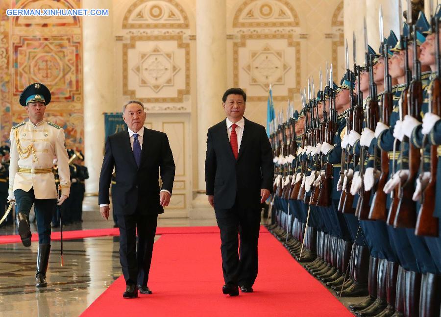 (FOCUS) KAZAKHSTAN-ASTANA-CHINA-XI JINPING-NAZARBAYEV-WELCOMING CEREMONY