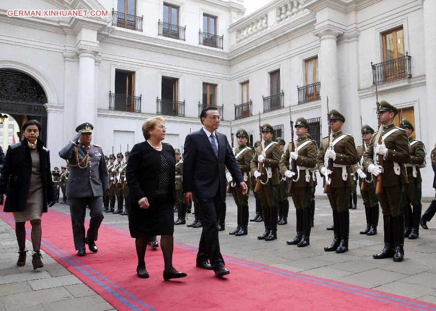 CHILE-CHINA-LI KEQIANG-VISIT-WELCOMING CEREMONY