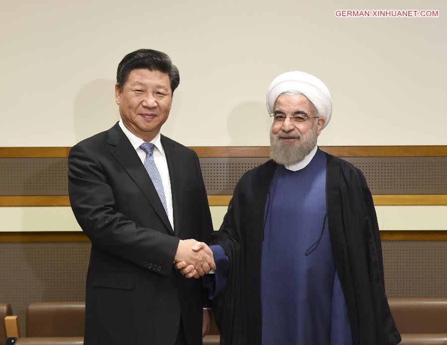 US-NEW YORK-CHINA-XI JINPING-HASSAN ROUHANI-MEETING