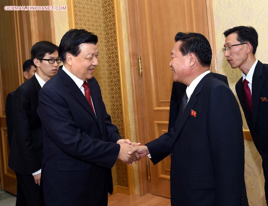 DPRK-PYONGYANG-CHINA-LIU YUNSHAN-CHOE RYONG HAE-TALKS