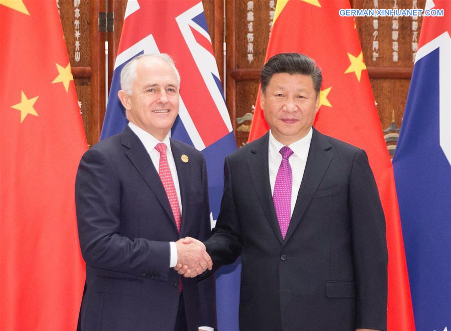 （杭州G20·時政）習近平會見澳大利亞總理特恩布爾