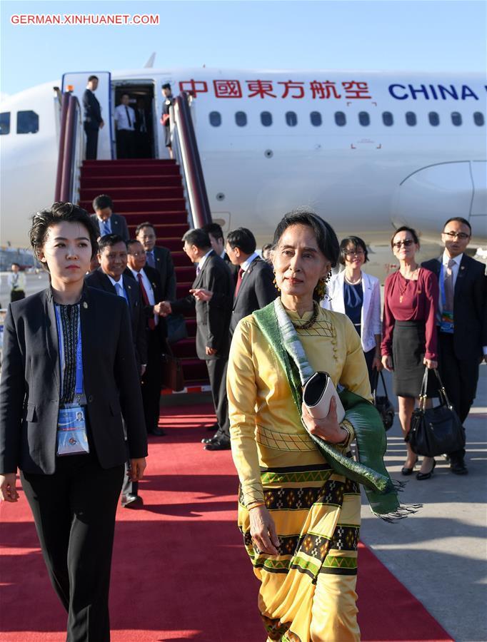 (BRF)CHINA-BELT AND ROAD FORUM-MYANMAR STATE COUNSELOR-ARRIVAL (CN)