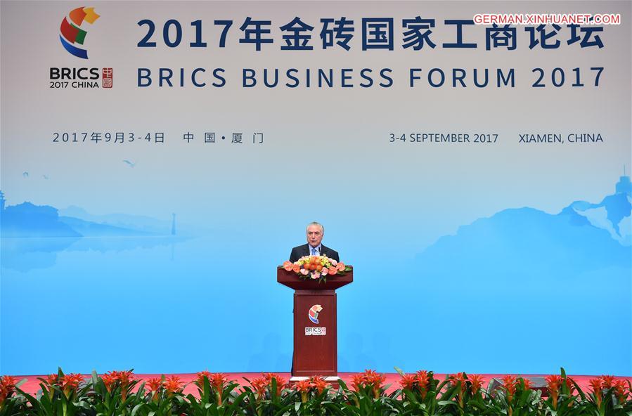 (XIAMEN SUMMIT)CHINA-XIAMEN-TEMER-BRICS-BUSINESS FORUM-SPEECH (CN)