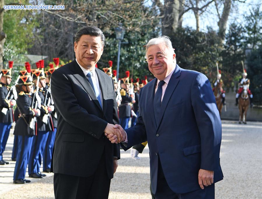 FRANCE-PARIS-CHINA-XI JINPING-GERARD LARCHER-MEETING