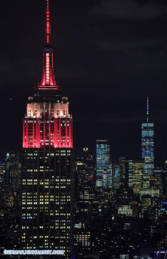 U.S.-NEW YORK-EMPIRE STATE BUILDING-LIGHTING CEREMONY-PRC-70TH FOUNDING ANNIVERSARY