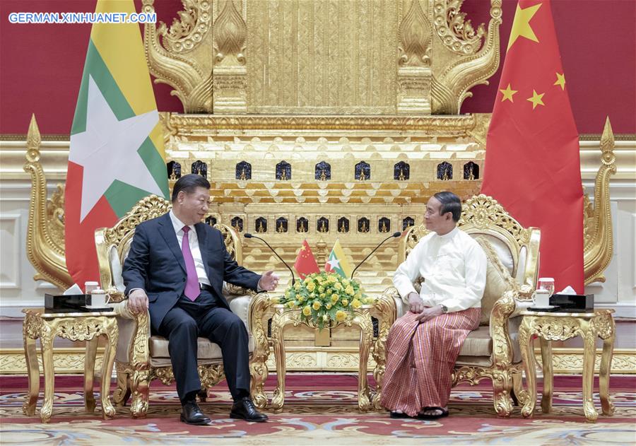 MYANMAR-NAY PYI TAW-CHINA-XI JINPING-PRESIDENT-TALKS  