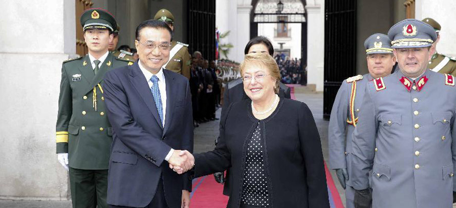 Li Keqiang nimmt an einer Willkommenszeremonie in Chile teil
