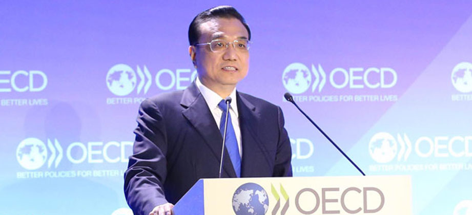 Li Keqiang hält im Hauptsitz der OECD eine Rede
