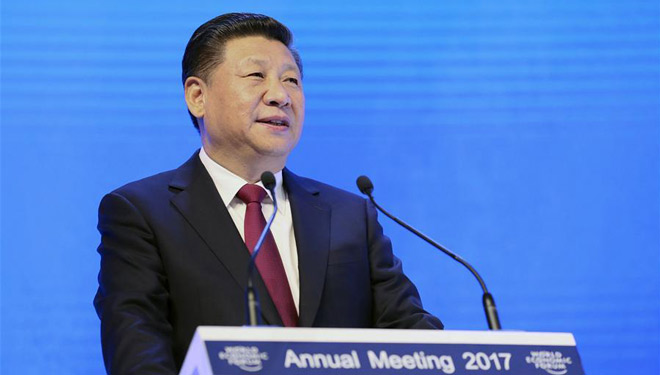 Xi Jinping hält beim Eröffnungsplenum des Jahrestreffens des Weltwirtschaftsforum 2017 eine programmatische Rede