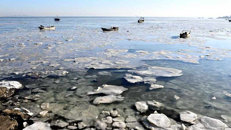 In Bildern: Eisschollen in Küstengewässern von Qingdao