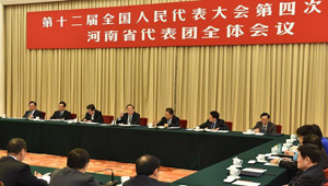 Yu Zhengsheng nimmt an einer Gruppenberatung von Abgeordneten aus Henan teil