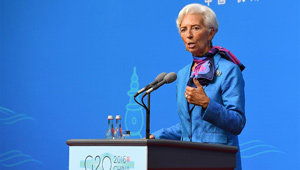 Christine Lagarde während einer Pressekonferenz im Medienzentrum des 11. G20-Gipfels in Hangzhou