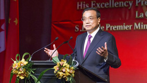 Li Keqiang hält bei einem Begrüßungsbankett in Montreal eine Rede