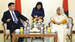 Xi hält Gespräche mit der bangladeschischen Premierministerin Sheikh Hasina in Dhaka