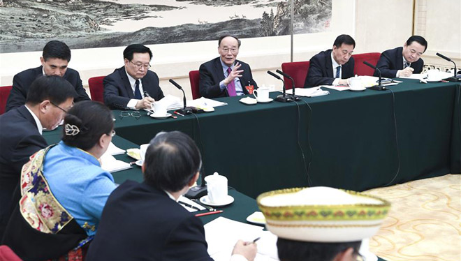 Wang Qishan nimmt an Podiumsdiskussion der Delegation des 12. NVK aus Qinghai teil