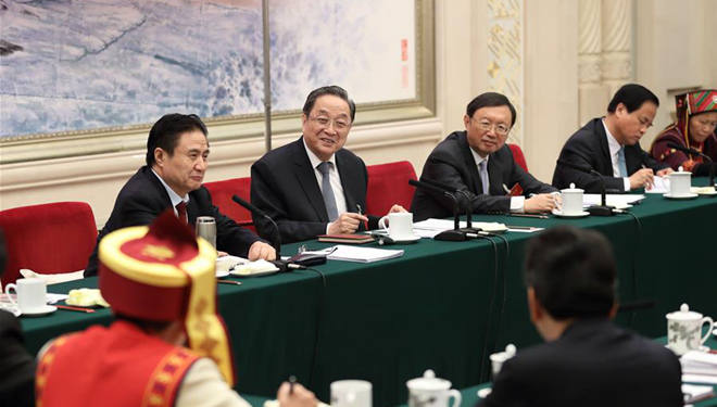 Yu Zhengsheng nimmt an Podiumsdiskussion mit Delegierten aus Hainan teil
