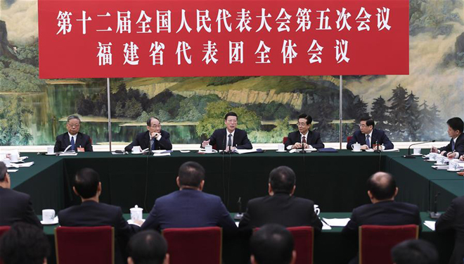 Zhang Gaoli nimmt an Podiumsdiskussion mit Delegierten aus der Provinz Fujian teil