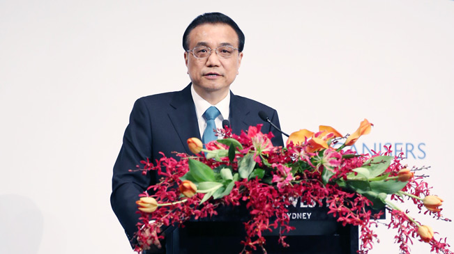 Li Keqiang nimmt am China-Australia Cooperation on Economy and Trade Forum teil