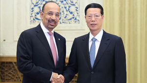 Zhang Gaoli trifft saudi-arabischen Minister für Energie, Industrie und Mineralressourcen Khalid al-Falih in Beijing