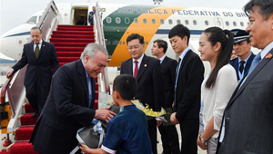 Brasilianischer Präsident Michel Temer trifft in Xiamen ein