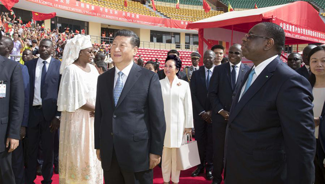 Xi nimmt an der Übergabezeremonie der nationalen Wrestling Arena in Senegal teil