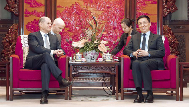 Han Zheng trifft deutschen Vizekanzler und Finanzminister Olaf Scholz in Beijing